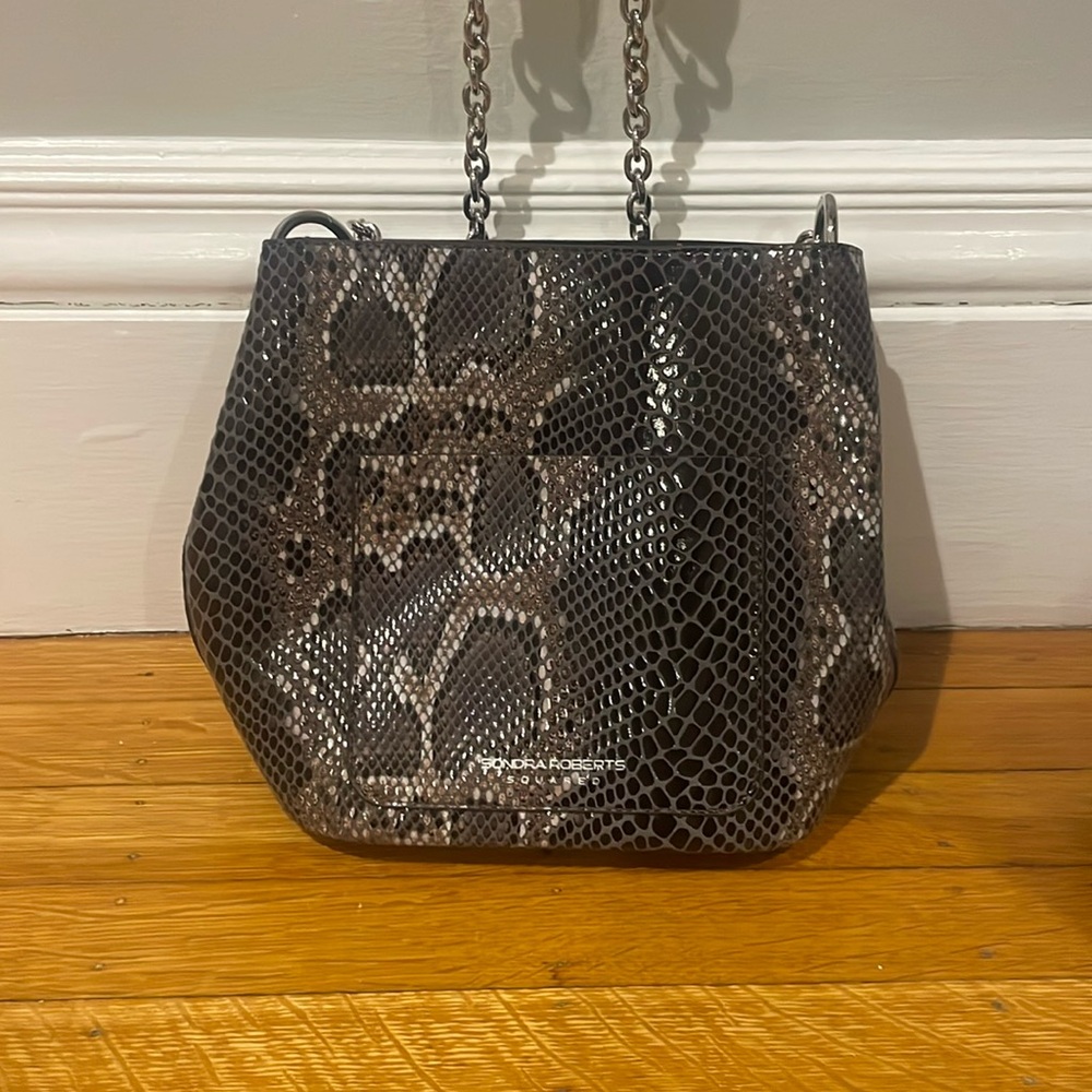 Sandra Roberts Black and Gray Snake Print Bag